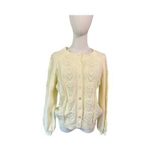 FRNCH Paris Adjia Crème Sweater 100% Cotton Textured Open Knit Cardigan Small